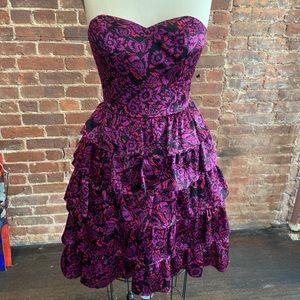 Black/pink print silk strapless dress Jill Stuart